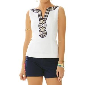 Lilly Pulitzer Janice Top Sz 12 White Gold Navy